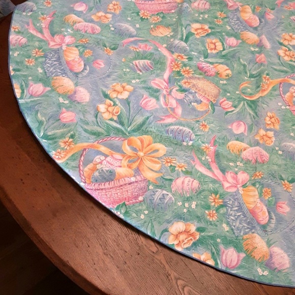 TABLECLOTH & 10 NAPKINS Easter Spring Lrg Oval 82x60 Basket Eggs Flowers Blue - Picture 3 of 8